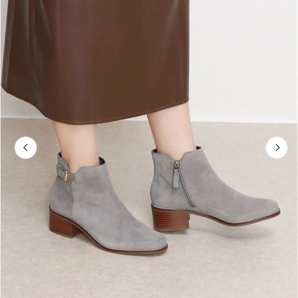 Cole Haan Womens Boho Suede Side Zip Buckle Round Toes Gray Ankle Bootie 9B